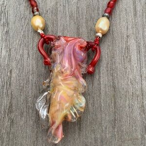 Elegant Multicolor Vintage Lampwork Glass Pendant Necklace